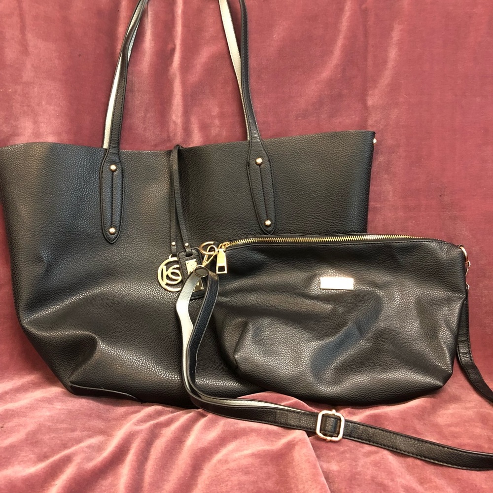 Faux leather bebe black tote + purse